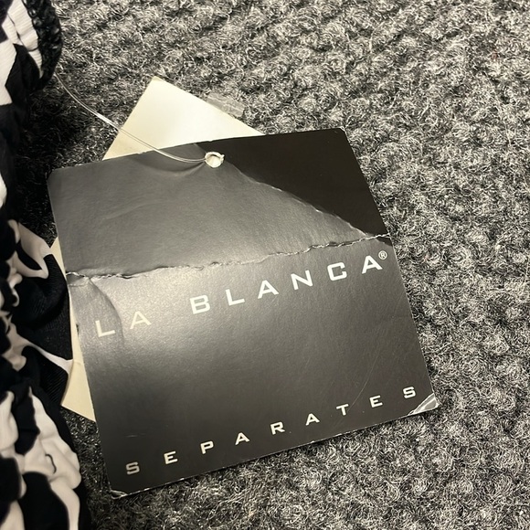 La Blanca Black and White Polka Dot Swim Bottom Skirt Size 12 NWT Ruched Tie - Picture 2 of 7